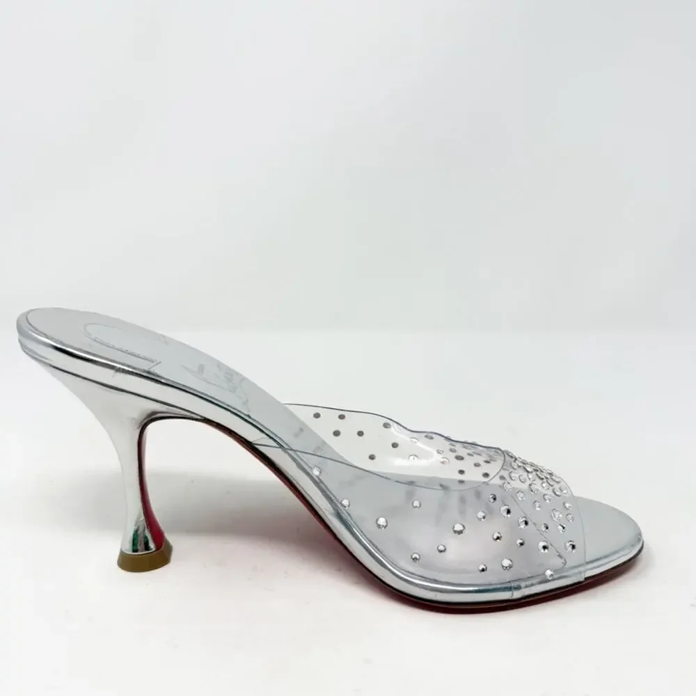 Christian Louboutin Degramule Strass PVC Mule Sandal Heels Womens Size EU 37